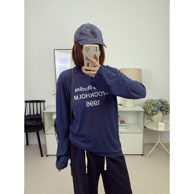 北欧ac风格1996字母印花做旧薄款长袖25秋冬新款【鸬鹚】