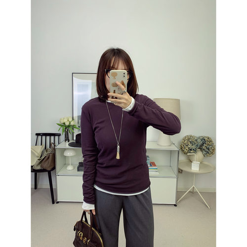 ROW风格强捻长绒棉一片式修身显瘦长袖打底衫26秋季新款【鸬鹚】