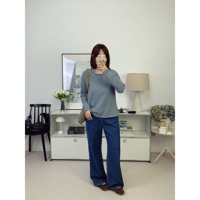 AMV超级舒服圆领毛边内里薄绒长袖T恤打底衫25秋冬新款【鸬鹚】