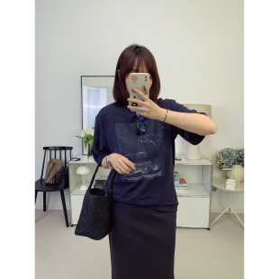 26春夏 T恤 天丝棉麻巴黎铁塔复古印花 麻里棉伦敦摩天轮宽松短袖