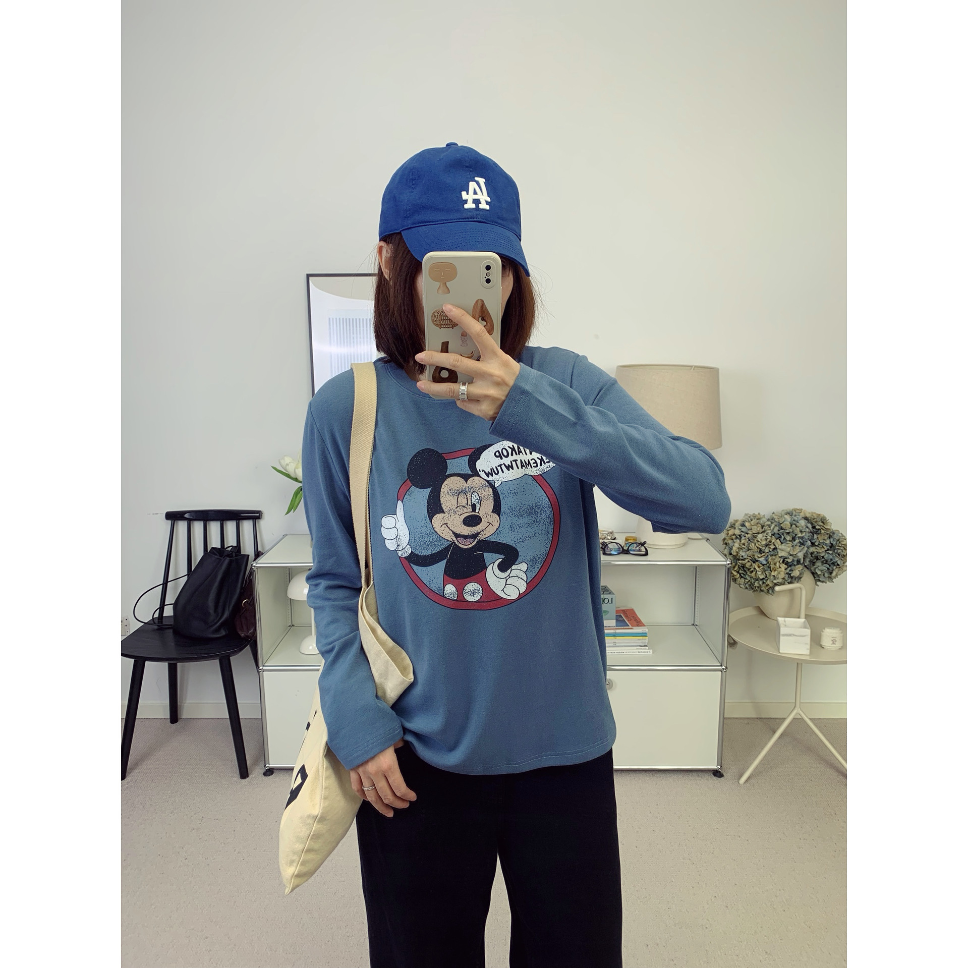 在逃公主米奇印花棉质加绒内里厚实打底衫长袖T恤25秋冬新款鸬鹚