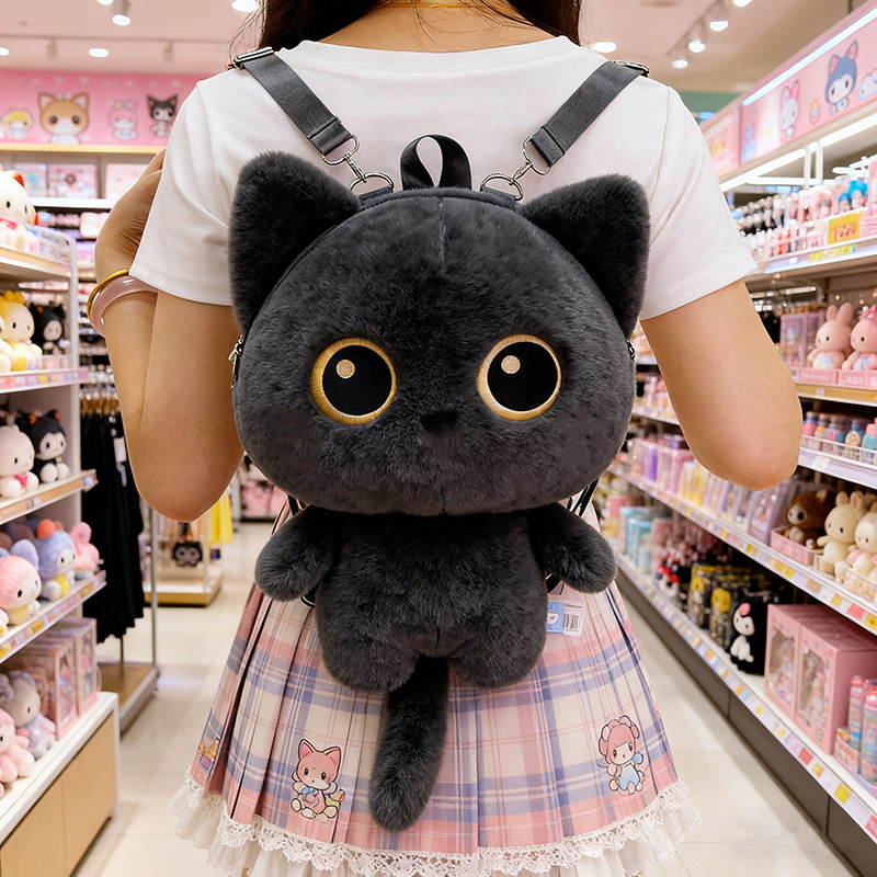 参照物可爱卡通猫咪毛绒背包大号送女生生日礼物10岁儿童萝莉包包