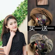 Băng đô headband Hàn Quốc bên rộng đơn giản thời trang hoang dã vải headband kẻ sọc kẹp tóc chéo chéo mũ - Phụ kiện tóc