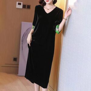 高端真丝金丝绒连衣裙子春秋夏季大码胖mm显瘦气质直筒a字打底裙