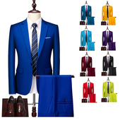 宝蓝色西装 新郎结婚礼服男士 两件套大码 西服套装 外套 商务休闲正装