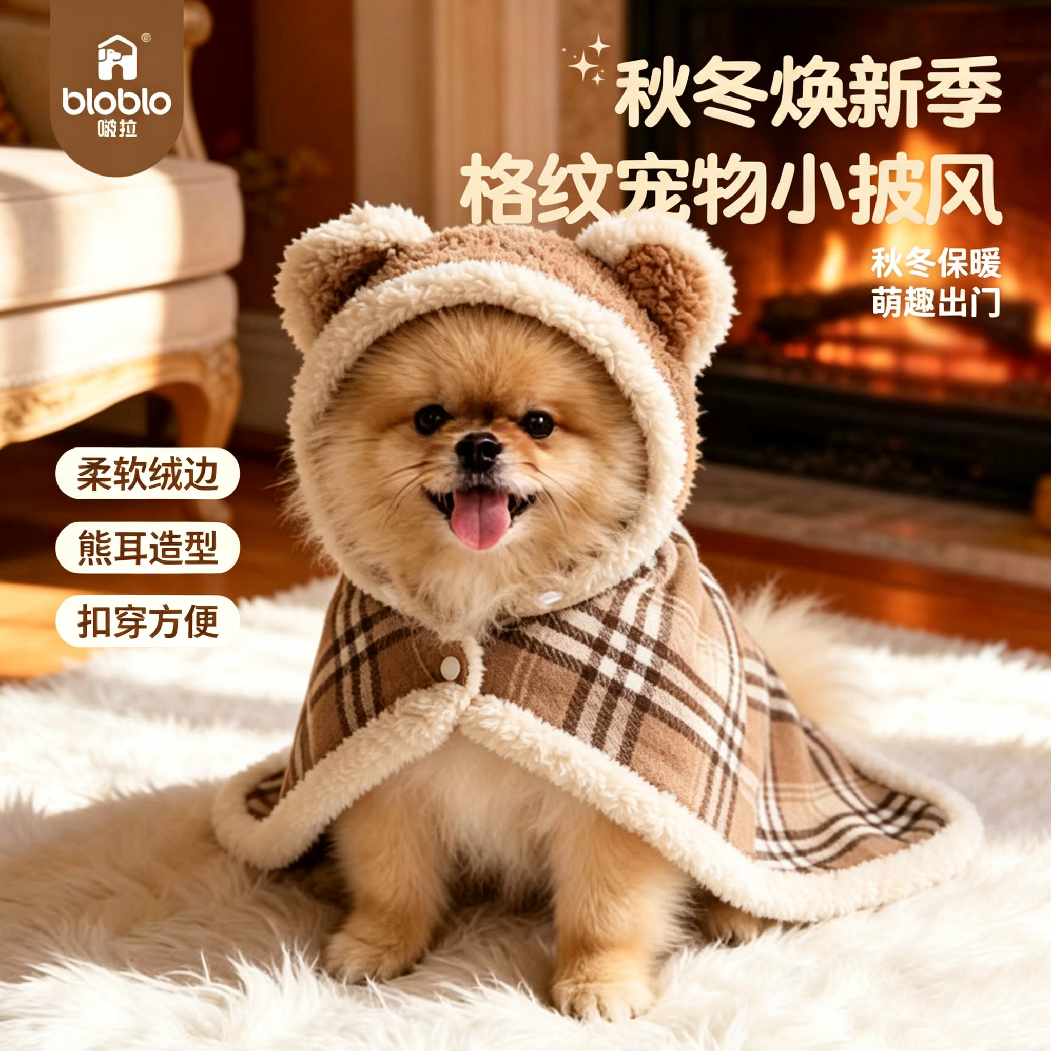 啵拉棉花绒猫狗保暖披风可盖