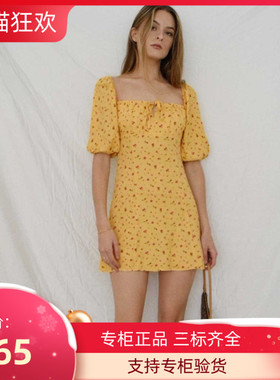 PG DVF2023年夏新款黄色碎花连衣裙 小个子仙女范泡泡袖落肩收腰
