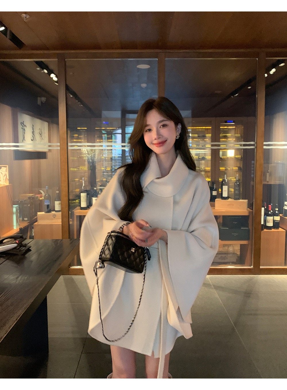 韩剧女主2025新款双面羊绒斗篷大衣女千金设计感全羊毛呢子外套冬