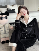 黑白撞色拼接丝绒春秋套装 喵喵酱 南法假日 轻奢家居服外穿睡衣