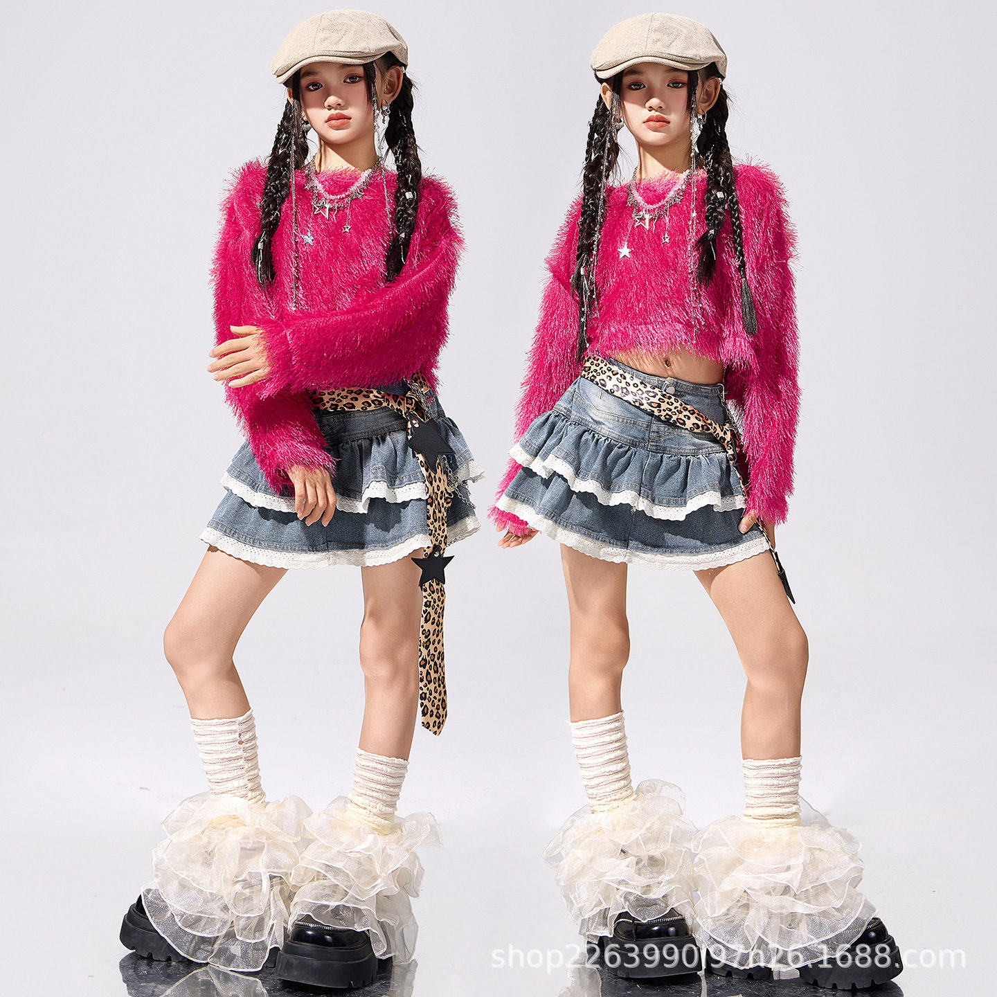 女童J舞蹈服儿童爵士舞服装红色舞蹈街舞套装走秀潮服女孩演出服图片