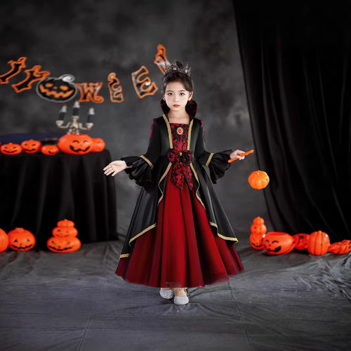 跨境万圣节儿童服装女巫演出cosplay演出服女童圣诞节女王公主裙