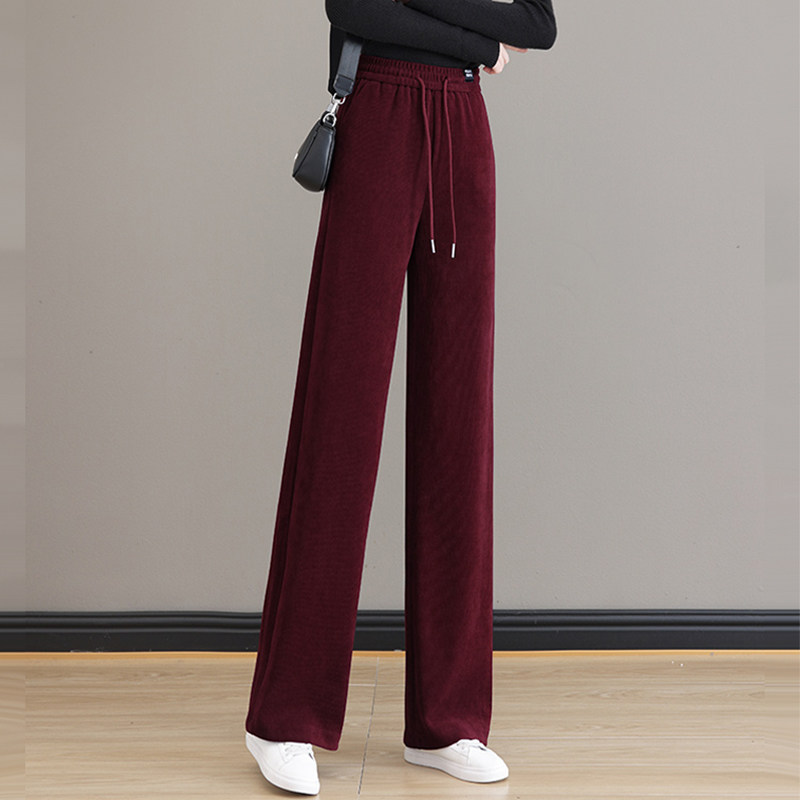 条绒阔腿裤女秋冬款高腰宽松雪尼尔休闲 裤加厚加绒安可拉红直筒