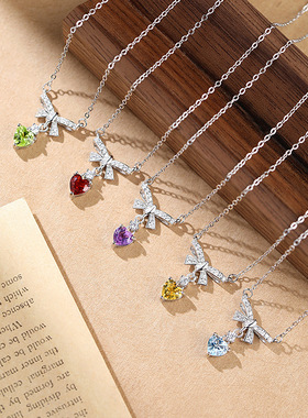 realtreasure蝴蝶结纯银925项链女小众设计轻奢天然石锁骨链