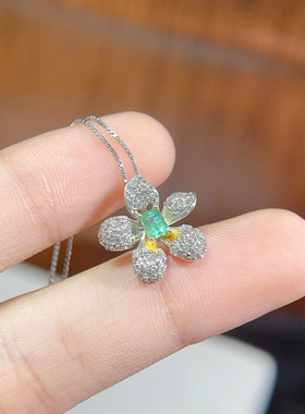 realtreasure纯天然哥伦比亚祖母绿吊坠高净度满火彩主石:3*4mm