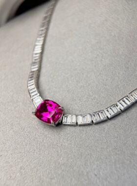 realtreasure925银镀金粉蓝宝T方套链 简约轻奢大气气质送女友