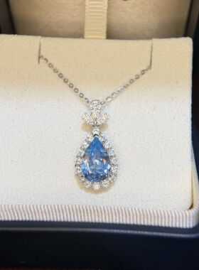 realtreasure提拉法培育海蓝宝水滴925银镀金吊坠 主石8*12mm