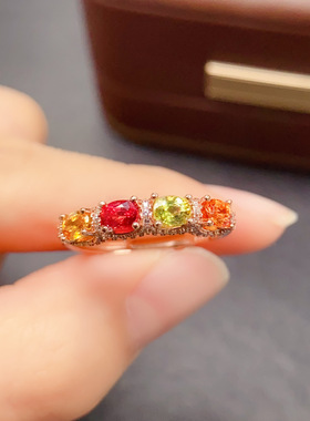 realtreasure天然彩蓝宝戒指S925银主石3*4轻奢多彩百搭通勤送礼