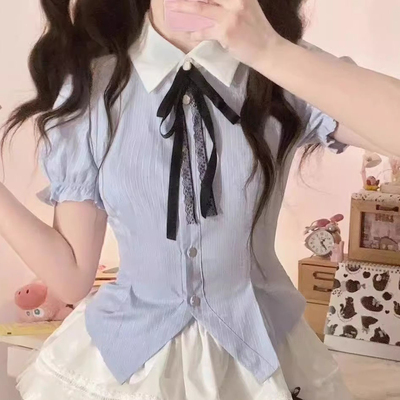 学院风jk制服套装女夏季小个子甜美减龄短袖衬衫蛋糕半身裙两件套