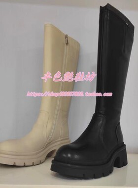 KA242001卡迪娜专柜正品2024冬新款高粗跟厚底长筒女皮靴高筒靴