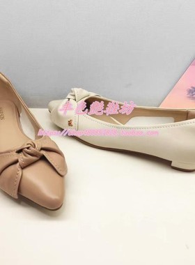 HL256508正品Harson/哈森2025秋新款尖头蝴蝶结低跟羊皮鞋女单鞋