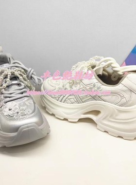 KCL255003卡迪娜专柜正品2025秋季新款厚底女老爹鞋银色珍珠系带