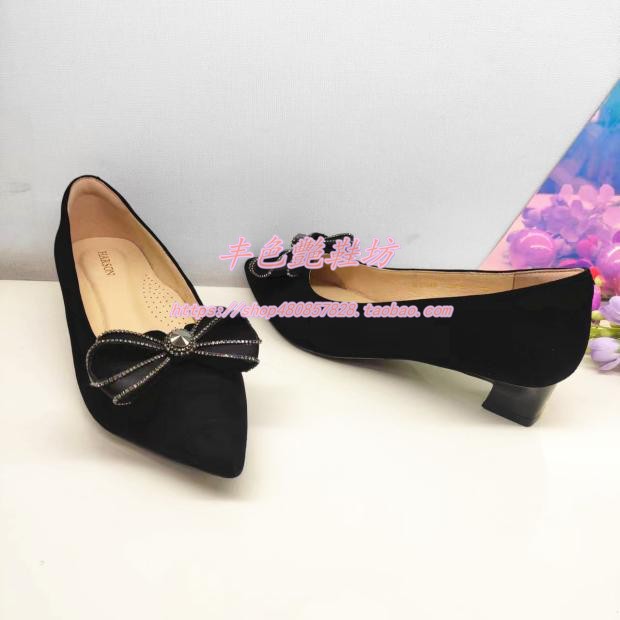 粗跟尖头蝴蝶结舒适女单鞋