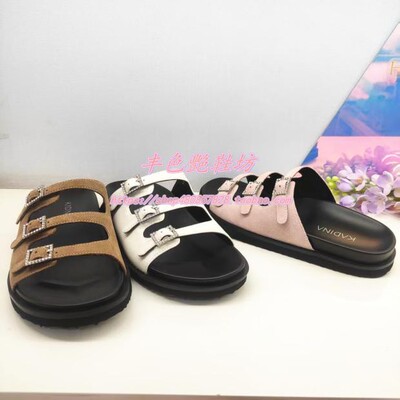 KM257003卡迪娜专柜正品勃肯拖平底2025夏新款皮带扣水钻皮鞋女凉