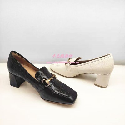 粗高跟方头马衔扣通勤女单鞋