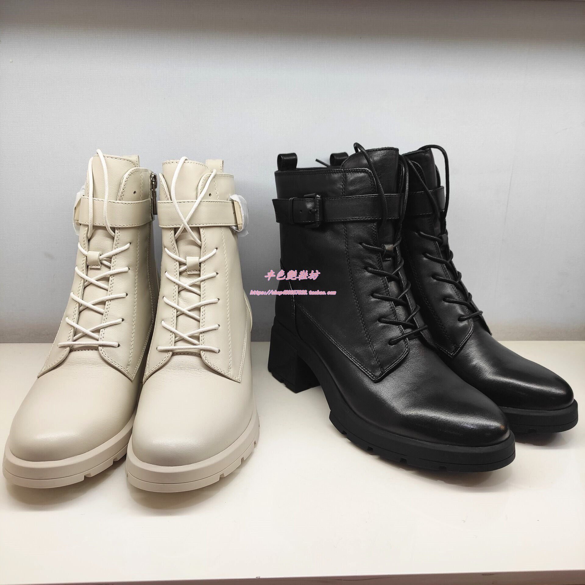 专柜正品卡迪娜女鞋2020冬季新款粗跟系带马丁靴女短靴子kla01511