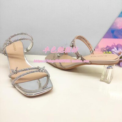 KM251546卡迪娜专柜正品水钻凉拖鞋2025夏季新款高粗水晶跟女鞋