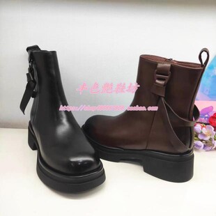 哈森女鞋专柜正品2023冬新款粗跟英伦女短靴冬靴子HA237706