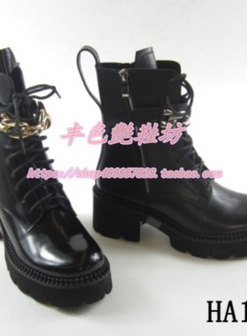 哈森专柜正品防水台粗方跟厚底保暖双拉链断码女马丁靴短HA10623