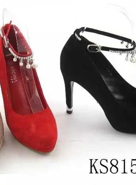 ks81507哈森断码女鞋专柜正品浅口高跟防水台红色羊反绒珍珠挂带