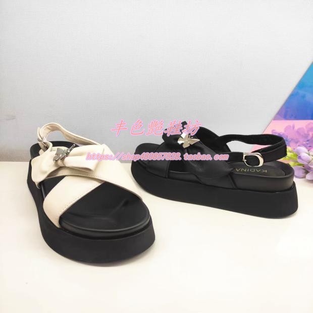 KM243602卡迪娜专柜正品24夏季户外休闲蝴蝶结厚平跟交叉带女凉鞋