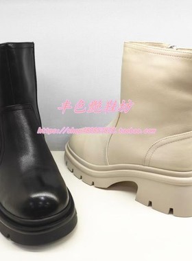 KA242002卡迪娜专柜正品2024冬靴新羊毛里粗方跟侧拉链女短皮靴