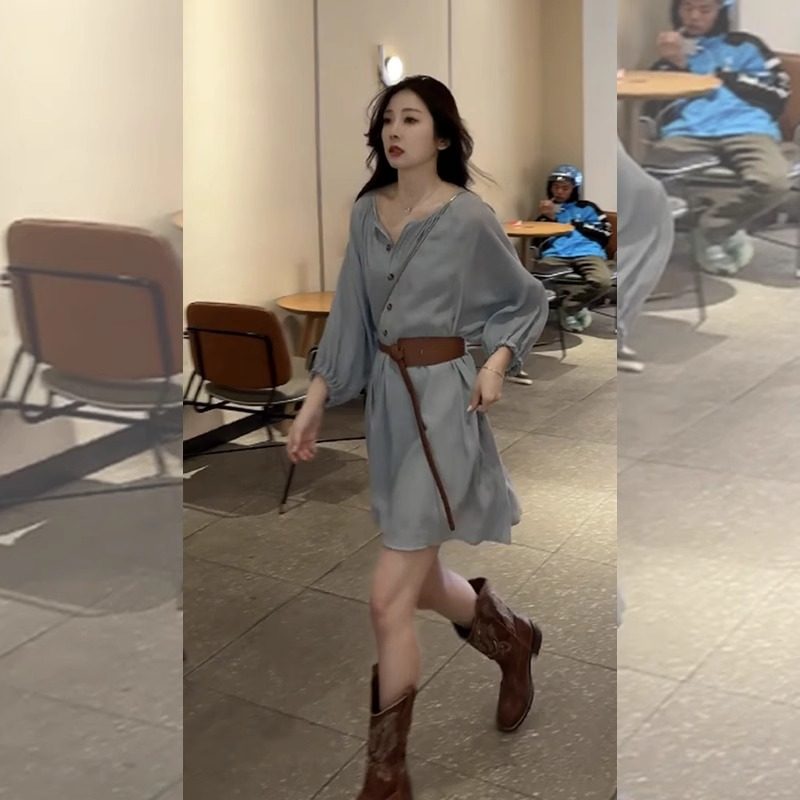 法式高级感长袖连衣裙子
