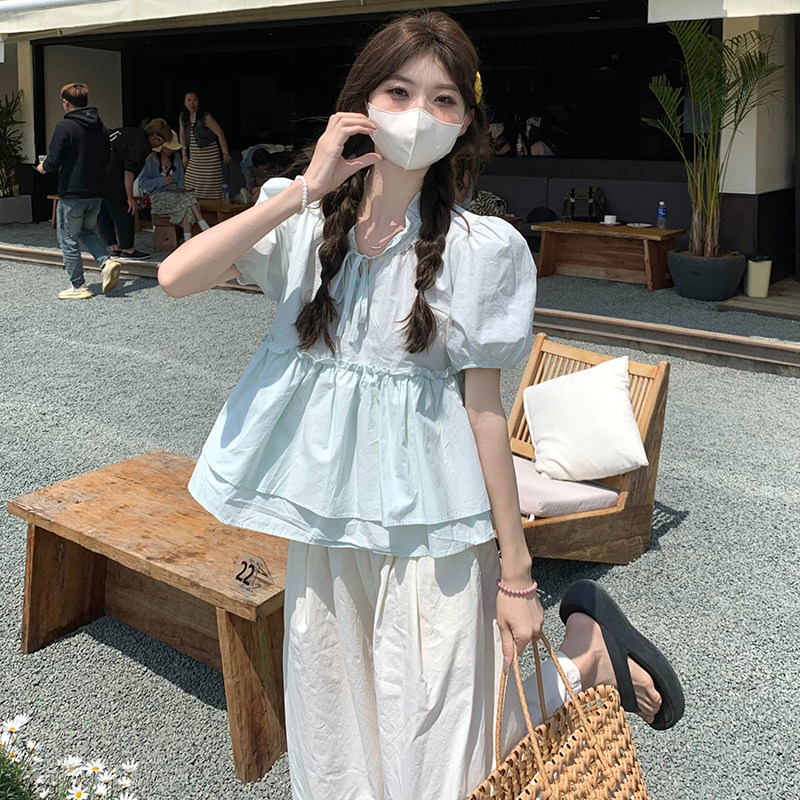 泡泡袖短款雪纺上衣女夏