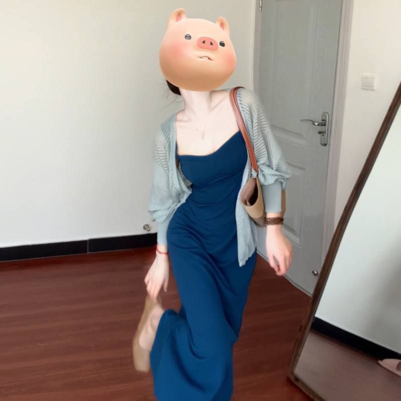 法式蓝色吊带连衣裙子女