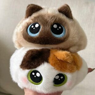胖嘟嘟猫咪毛绒公仔可爱卡通玩偶暹罗猫三花猫黑猫掌中宝摆件挂件