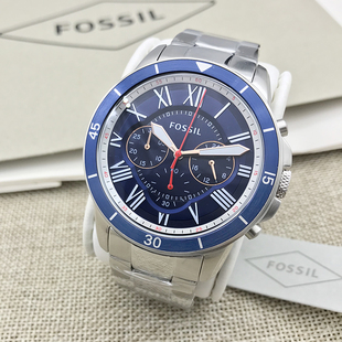 FOSSIL手表不锈钢酷蓝三眼计时商务休闲石英表防水男表FS5238