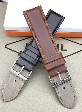 现货Hugo Boss皮表带针扣头层牛皮22MM通用黑色棕色平纹男表配件