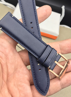 现货FOSSIL真皮表带头层牛皮深蓝色玫瑰金扣22MM通用手表配件