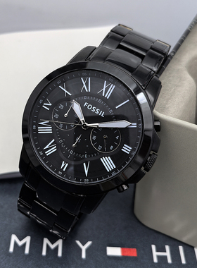 FOSSIL手表不锈钢酷黑色商务休闲计时石英表防水男士手表FS4832