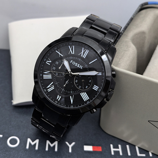 FOSSIL手表不锈钢酷黑色商务休闲计时石英表防水男士 手表FS4832