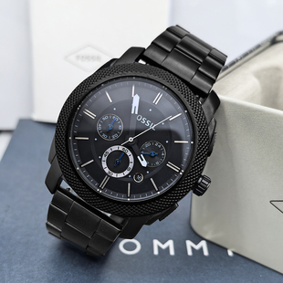 FOSSIL手表不锈钢黑武士酷黑三眼计时商务休闲石英防水男表FS4552