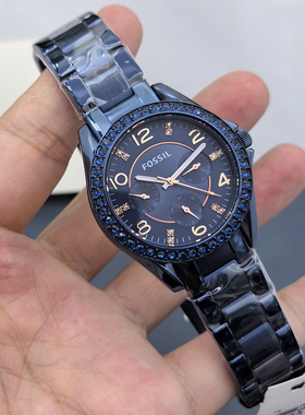 FOSSIL手表不锈钢深蓝色多功能星期 日历商务休闲石英表防水女表