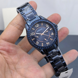 FOSSIL手表不锈钢深蓝色多功能星期 日历商务休闲石英表防水女表