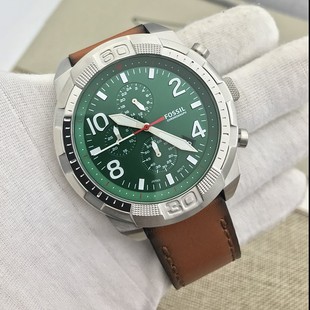 FOSSIL手表帅气酷黑真皮大表盘商务休闲三眼计时石英表防水男表