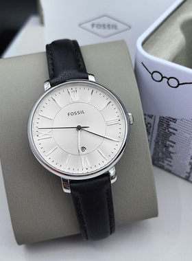 FOSSIL手表黑色真皮表带轻奢简约休闲日历石英机芯防水女表