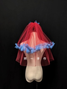 新娘饰品 红色蓝色边头纱 领证头纱 旅拍头纱 影楼拍照红色头纱